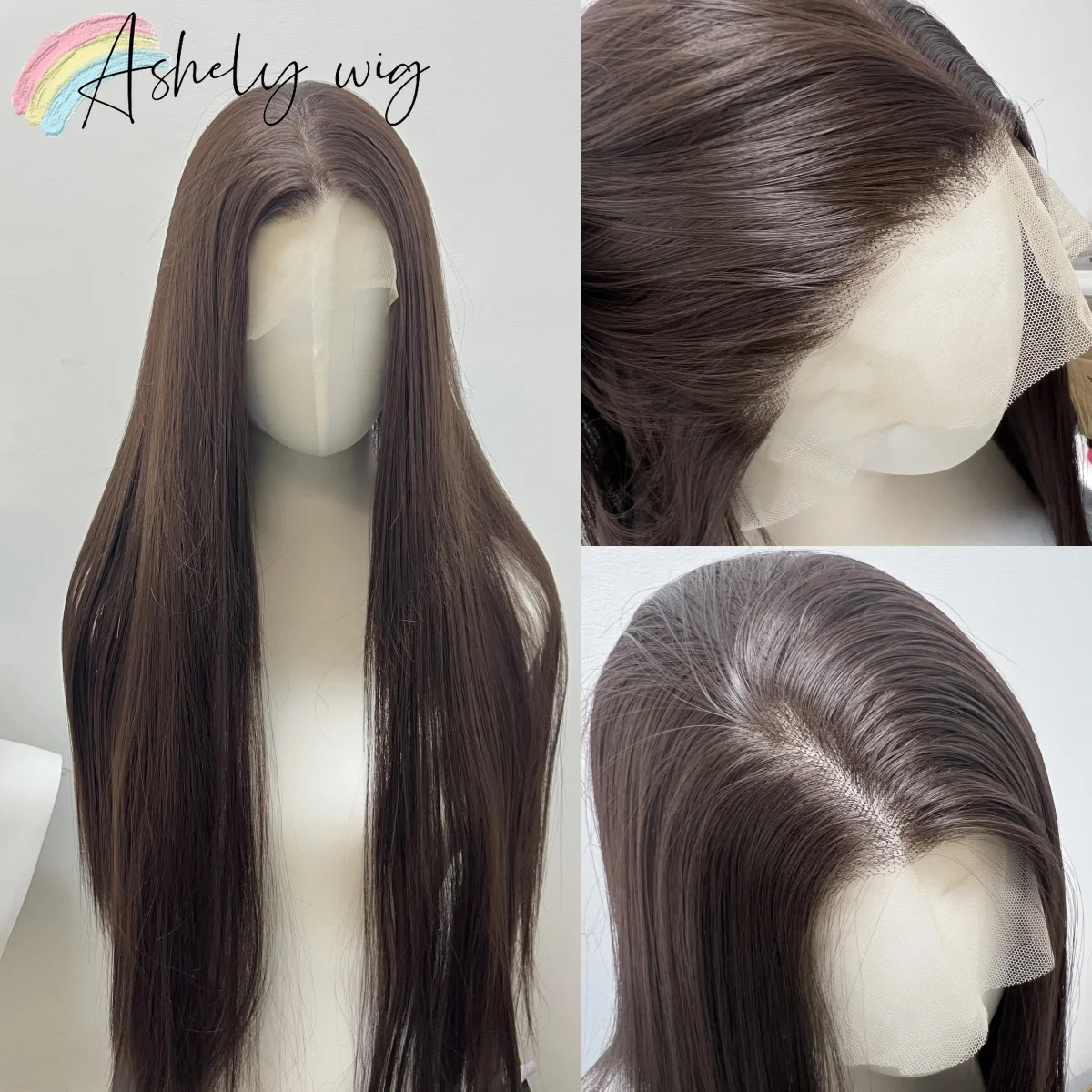 

Ashely 13*4 Brown Wigs for Women 26inch Long Straight Wigs Natural Hairline Deep Brown Lolita Cosplay Lace Wigs for Daily Use