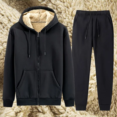 

Lamb Velvet Hoodie Men's Large Size Sportswear Set Autumn Winter Loose Open Cardigan Casual Fce Thiened Youth Long Sve