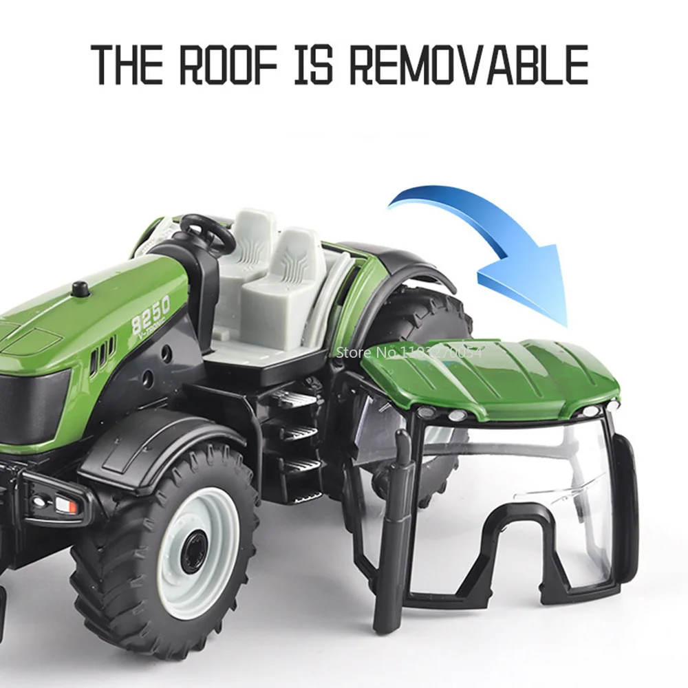 1/30 Alloy Tractor Simulation Model Toys with Sound Light Removable Roof Kids Agricultural Vehicle Kids Gift Boys Toy Collection