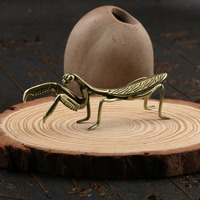 Bronze Praying Mantis Statue - Handcrafted Insect Sculpture Vintage Copper Art Decor Miniature Collector's Desk Ornament