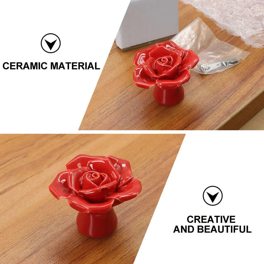6Pcs Rose Ceramic Cabinet Drawer Knobs Creative Pull Handles for Wardrobe Cupboard Door Furniture Home Decor Door Pull Handle