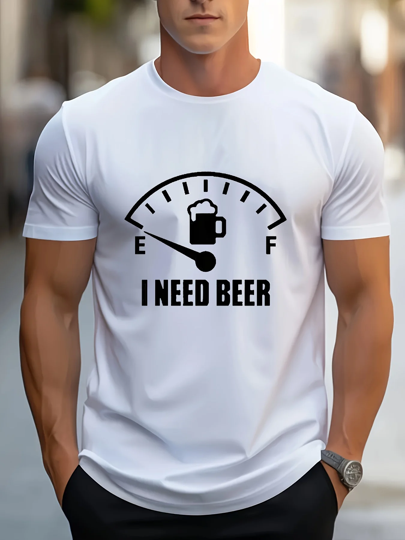 I Need Beer Fuel Gauge Graphic T-shirt Men Women Funny Beer Mug Print Short Sleeve Casual Streetwear Tops