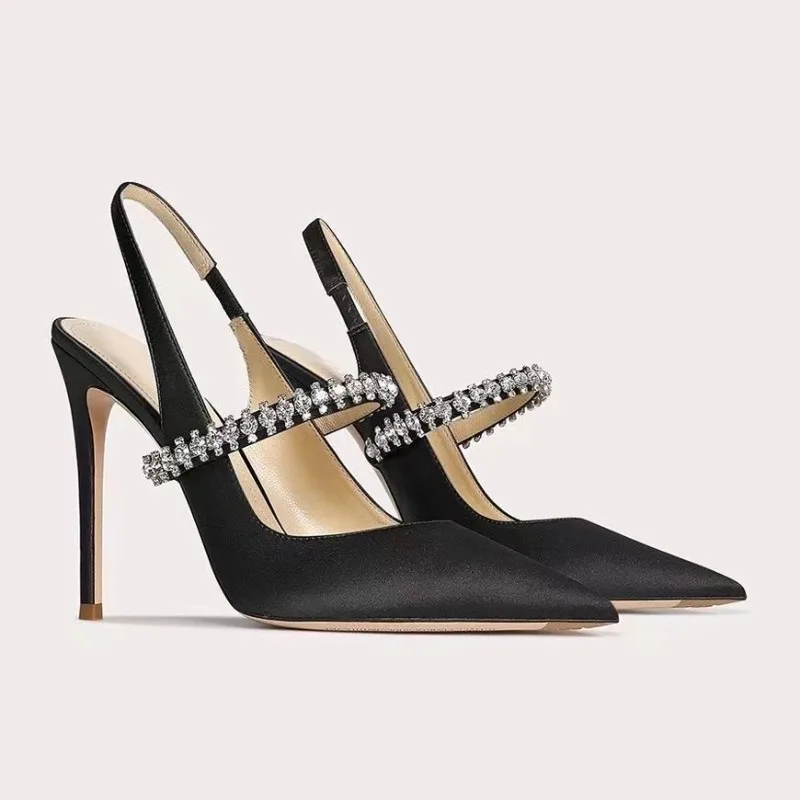 Women's Water Diamond 2025 New Slim Heeled Pointed High-heeled Shoes with A Headband and Sandals for Women's Singles image 2