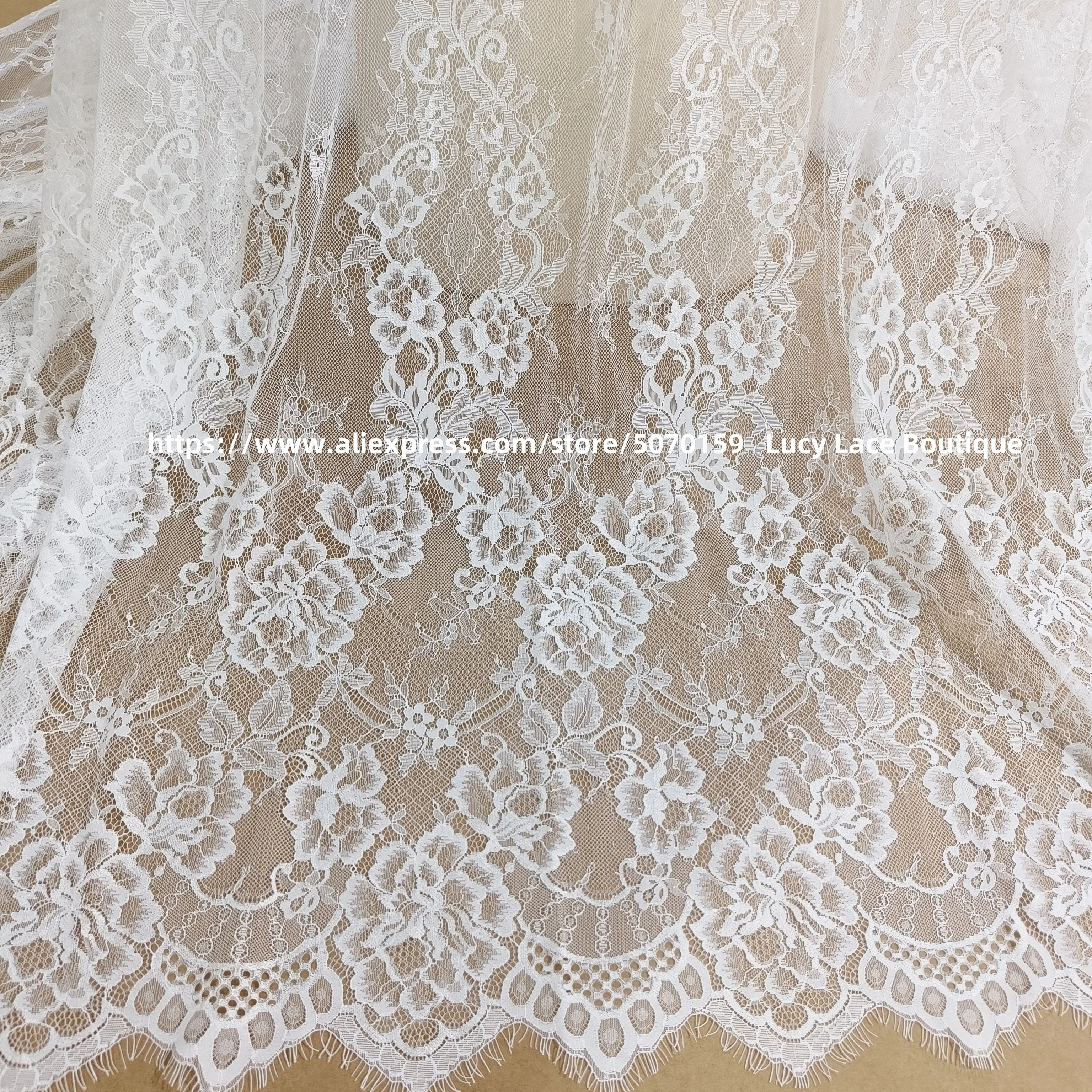 

Цветочная кружевная ткань для ресниц, элегантный белый молочно-белый цвет, в наличии, кружевное свадебное платье шантильи, кружевная панель шириной 1,5 м, длина 3 м