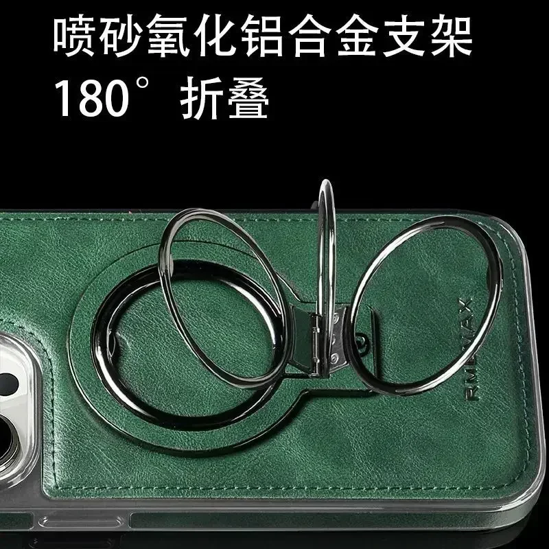 Magnetic Bracket Magsafe Phone Cases For Apple Iphone 16 15 14 Plus 13 12 11 Pro Max Case Men's High-End Business Leather Cover