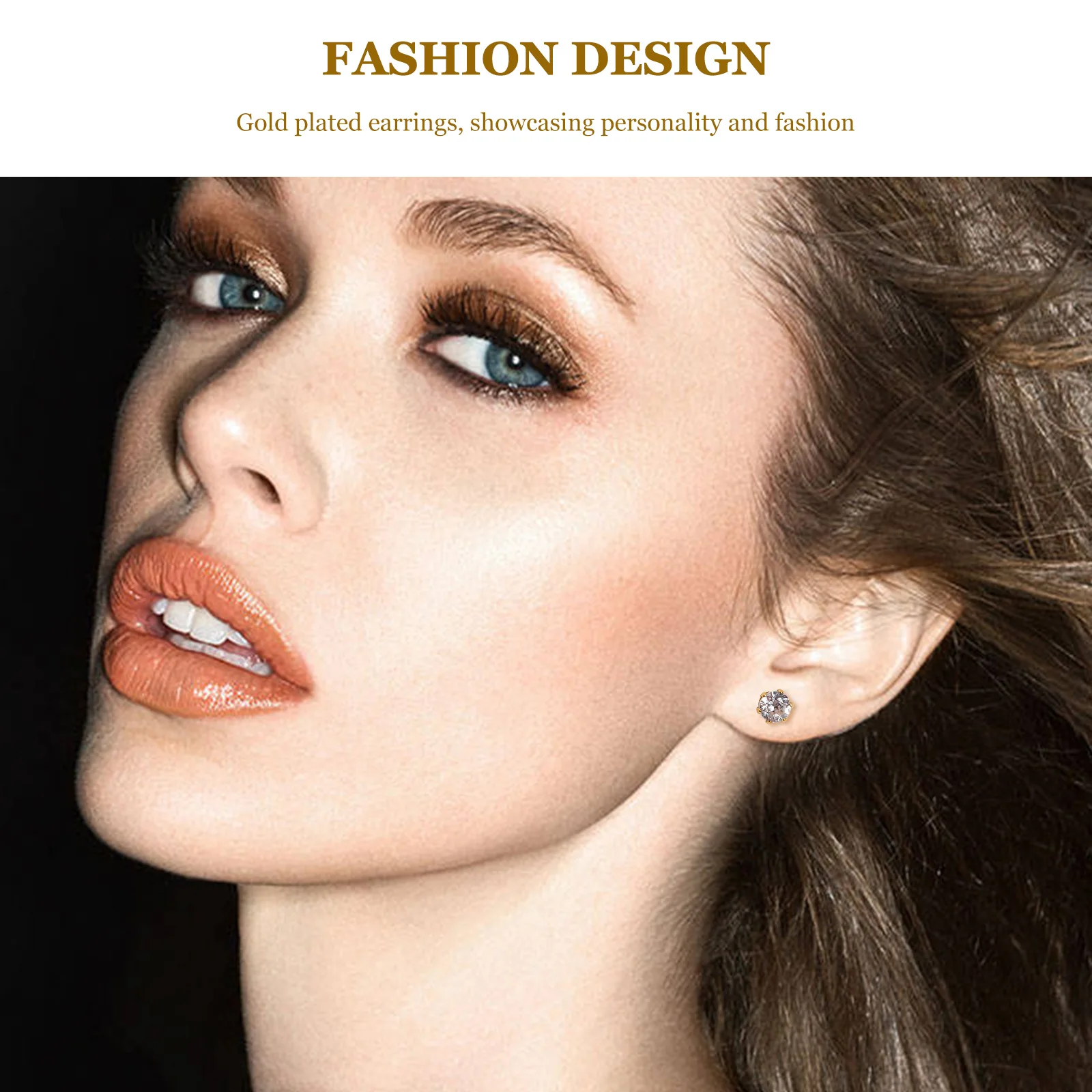1 Pair Gold Plated Rhinestone Earrings Women Metal Studs Fashion Jewelry Decorative Bling Accessories For Party Wedding Daily