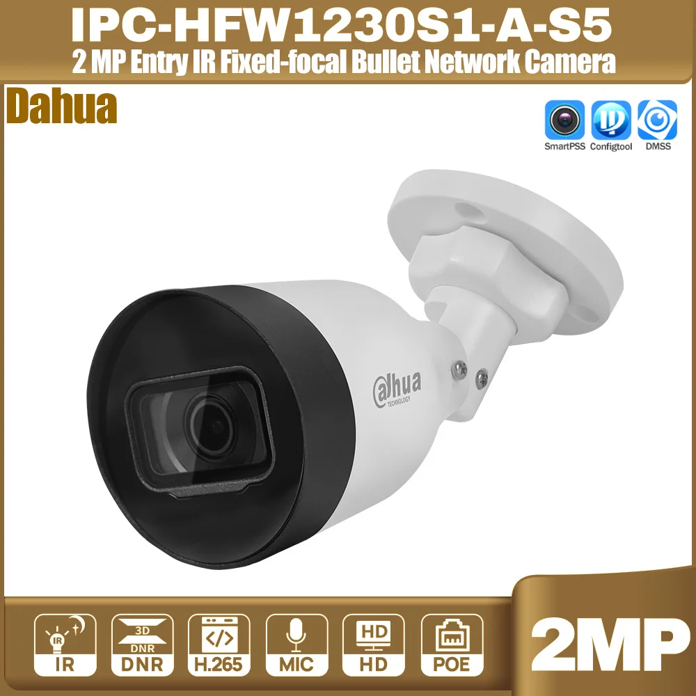 Dahua IPC-HFW1230S1-A-S5 d'origine 2MP entrée IR réseau de balle à focale fixe caméra IP POE IR 30M intégré IR LED détection de mouvement