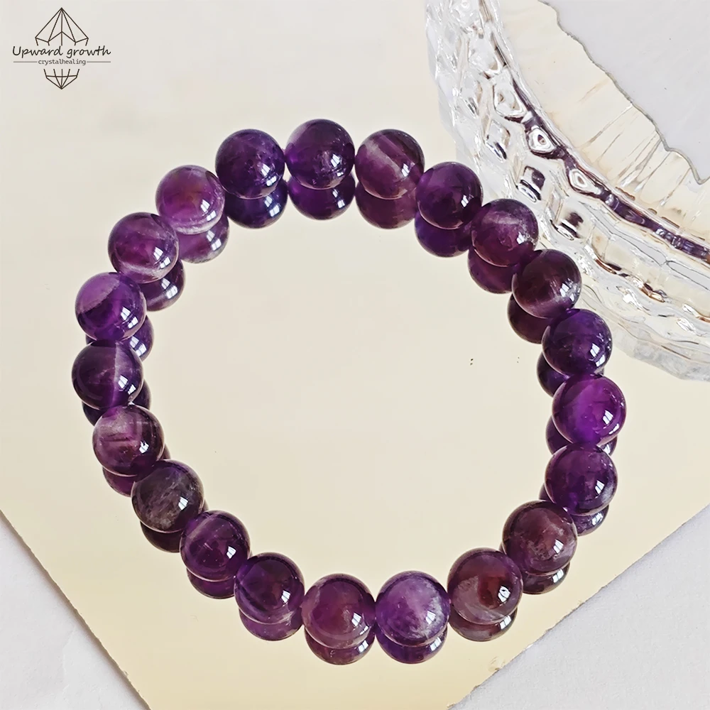 

UGCRYSTAL 8mm Amethyst Bracelet for Women Genuine Natural Stone Beads Purifying Jewelry Gifts Elastic Reiki Healing Bracelet