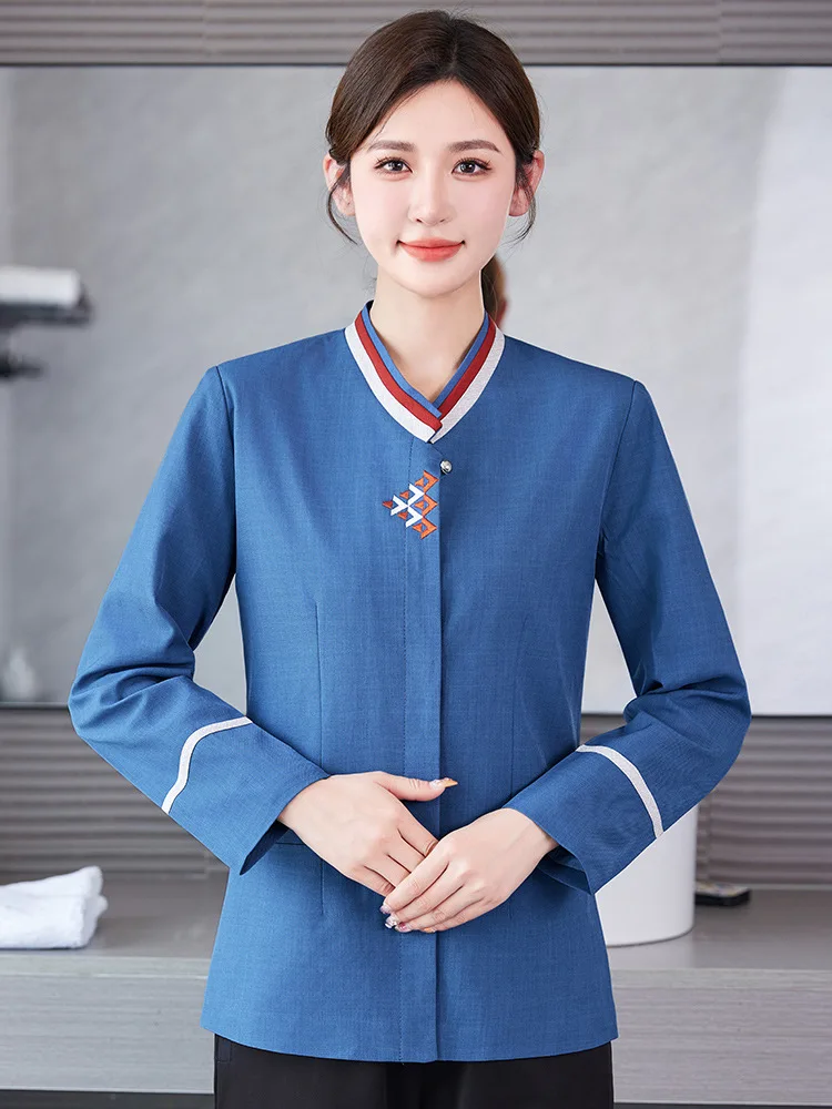 

Grand Triangle Hotel Guest Room HospitalKTVNursing home staff property cleaning work uniforms for autumn and winter, long-sleeve