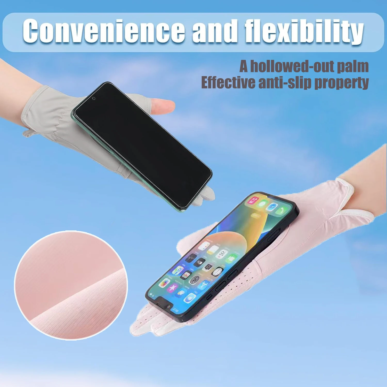 

Women UV Protection Gloves Summer Ice Silk Breathable Non‑Slip Hollow Palm Touchscreen Fingerless Driving Riding Sun Gloves