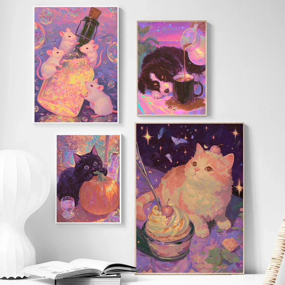 Funny Kitchen Cute Pet Posters Otter Wine Frog Cozy Cat Squirrel Coffee Prints Canvas Wall Art Pictures Home Living Room Decor