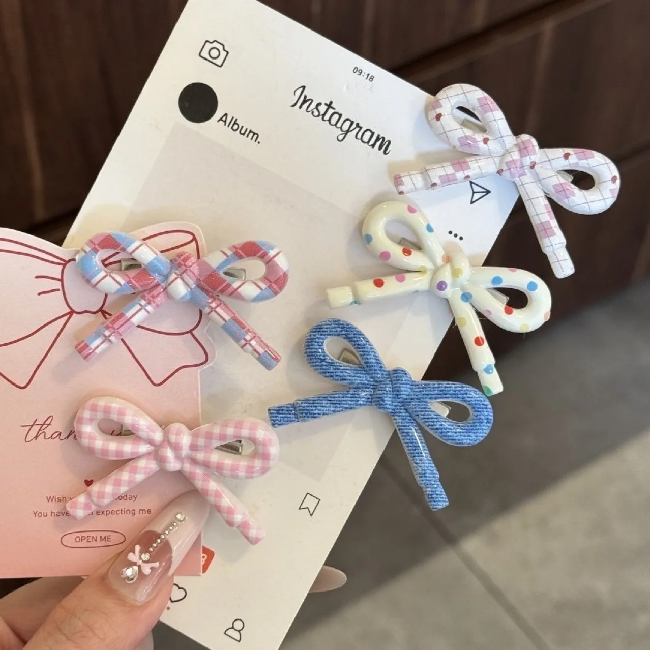 2-teiliges Damen-Haarspangen-Set, koreanisches Polka Dot Love Plaid, süße Schleife, Haarnadeln, niedlich, Kawaii, modischer Haarschmuck für Mädchen