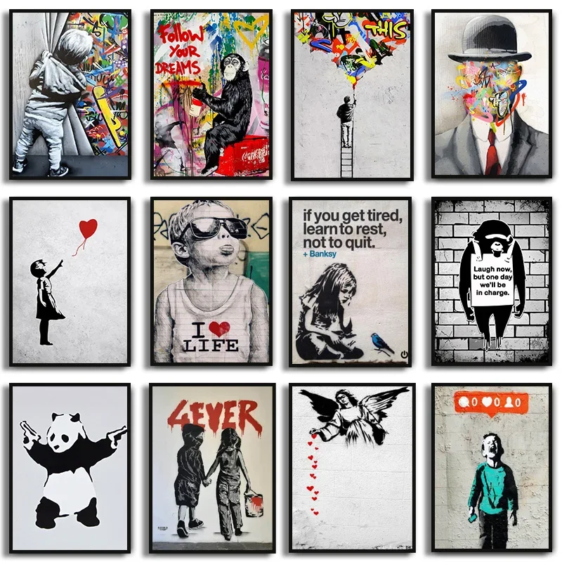 Art mural rétro classique, graffiti de rue Banksy, impression sur toile HD, affiche, peinture décorative pour la maison, le salon, la chambre à coucher