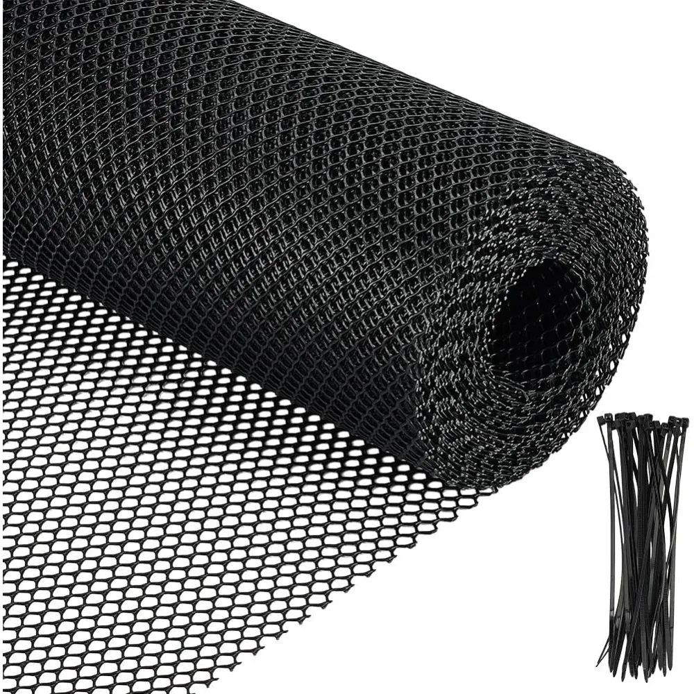 Plastic Wire Mesh Fence 26.2Ft x 11.8inch Black Garden Fencing with Twist Ties for Poultry Animal Barrier Flowers Gardening
