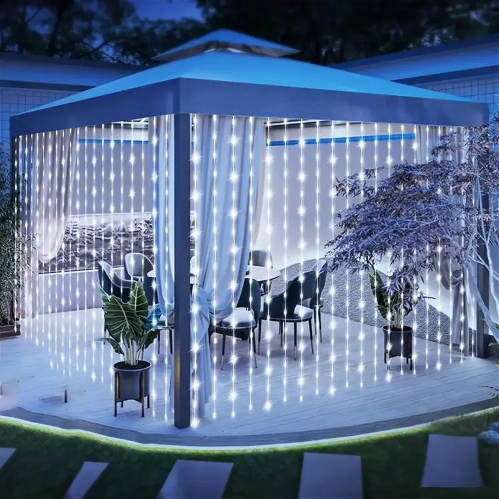 Imagem -04 - Led Solar Curtain Light ao ar Livre Decoração do Pátio Luzes de Festa Decoração de Férias para Jardim Natal m 6m 2024