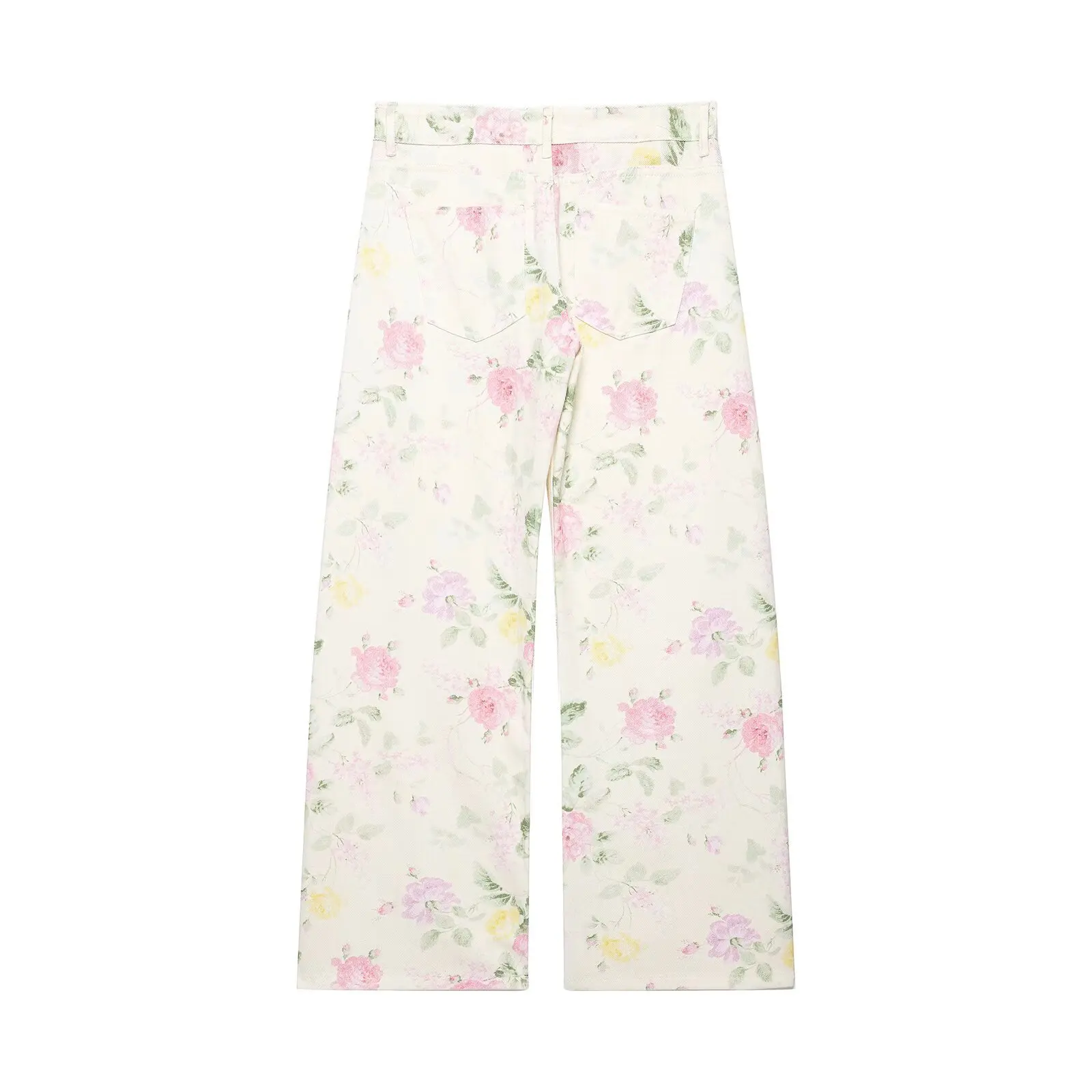 Loose Casual Low-Waist Wide-Leg Floral Denim Pants Long Trousers Women's Cotton Plant Floral Patterned Ladies Jeans