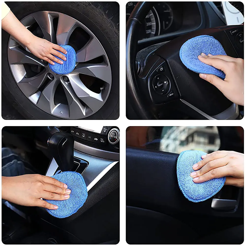 Silicone mundo 5 pçs microfibra carro depilação polimento esponja bloco redondo aplicador de espuma almofada carro detalhando cuidados ferramentas limpeza