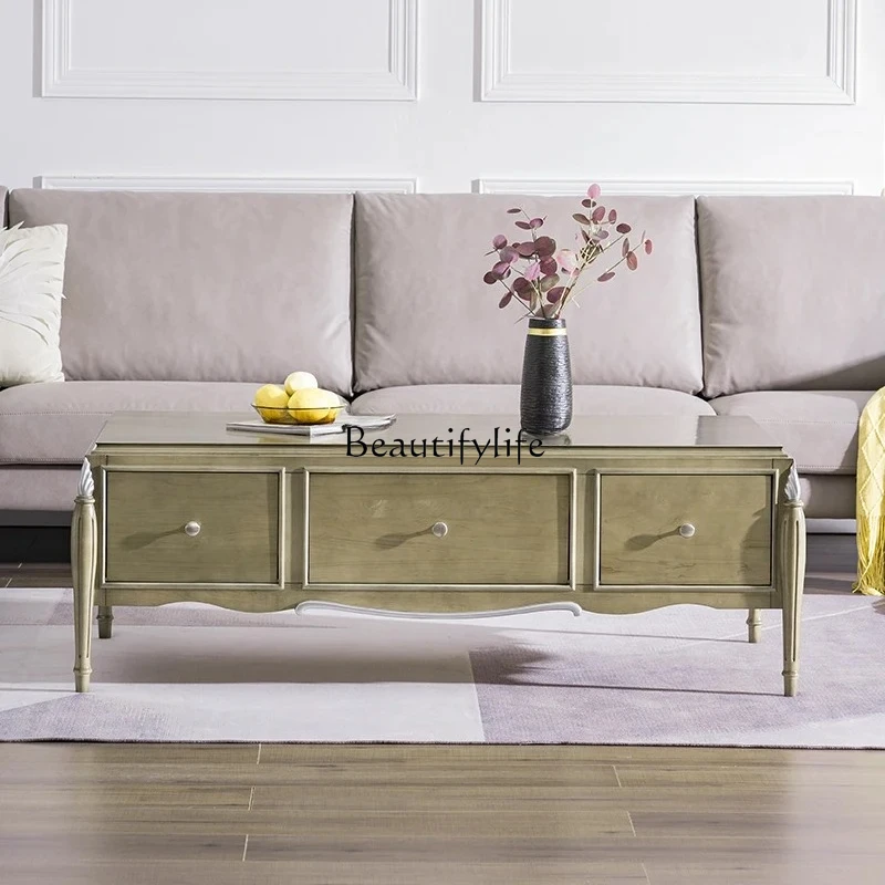 

All solid wood light luxury living room small apartment modern simple household with drawer coffee table
