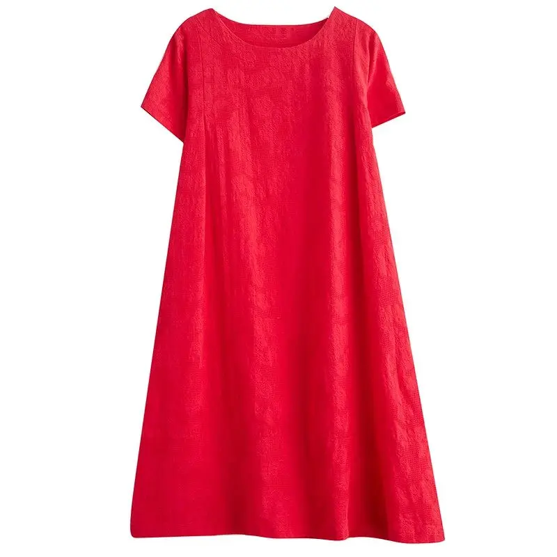 Übergroßes Jacquard-Kurzarmkleid für Damen im Sommer 2025, Sommer |   Atmungsaktives Midi-Freizeitkleid mit lockerer Passform |   Blumenstickerei G749