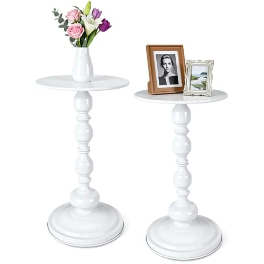 

Small Space Metal Round Side Tables for Living Room Bedroom Narrow Corners Sofa Couch White Matte Vintage Roman Style Accent Ta