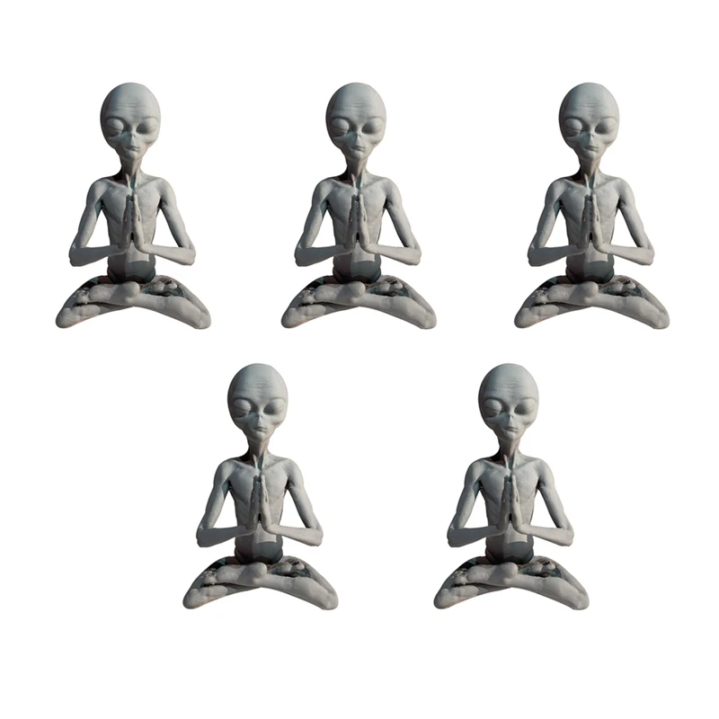 

5X Witchcraft Meditation Alien Statue Mini Resin Ornament Alien Garden Home Office Yard Art Decor For Indoor Outdoor