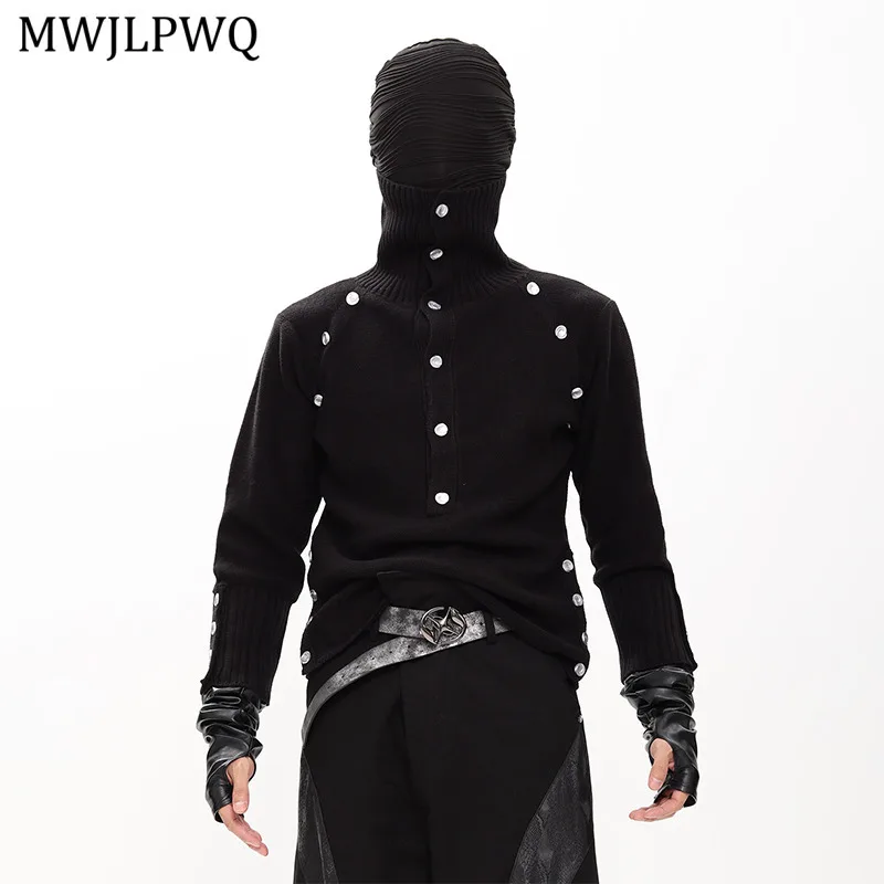 

MWJLPWQ Niched Design Темный стиль водолазка для мужчин Высококачественный пуговицы 2025 Осень Зима Тонкий повседневный уличный трикотаж 11466