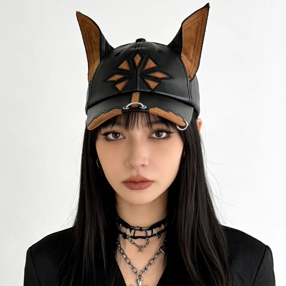 2026 Y2K Girl New Jeans Stereoscopic ears Cowboy Baseball Hat leather material Hip Hop Cap Women Men Party Team Baseball Cap