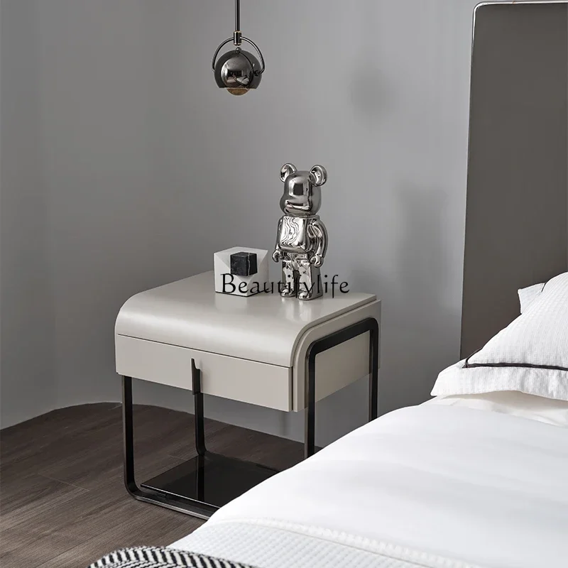 Italian light luxury fashion bedside table modern simple bedroom solid wood lamp cabinet