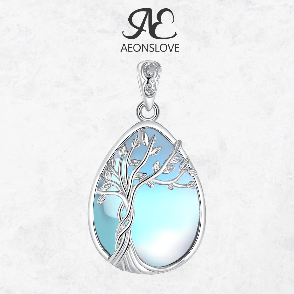 

AEONSLOVE 925 Sterling Silver Tree of Life Necklace Moonstone Water Drop Pendant Healing Stones Jewelry Spiritual Gift for Women