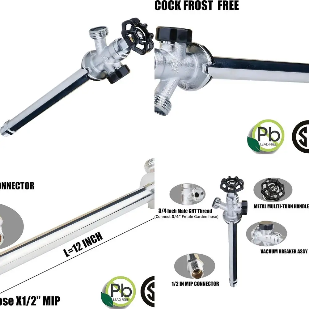 

12 Outdoor Frost-Proof Faucet with Anti-Siphon Sillcock, Polished Chrome, 1/2 MIP x 3/4 Hose Bibb