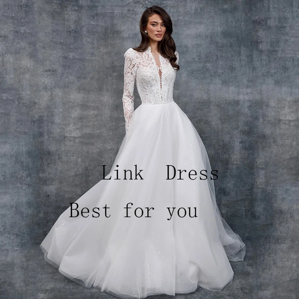 Ivory V Neck Wedding Dresses for Ladies Empire Soft Tulle Bridal Gowns Exquisite Full Sleeve Vestidos De Novia 2026 Summer