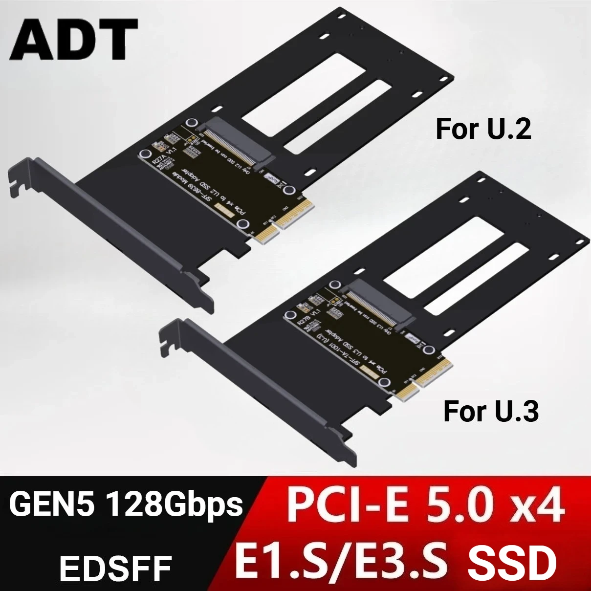 

ADT PCIe 5.0 x4 к U.2/U.3/E1.S/E3.S Карта адаптера жесткого диска SSD PCI-E 4.0 к U.2 SFF-8639 U.3 Адаптеры SSD для жестких дисков с кронштейном