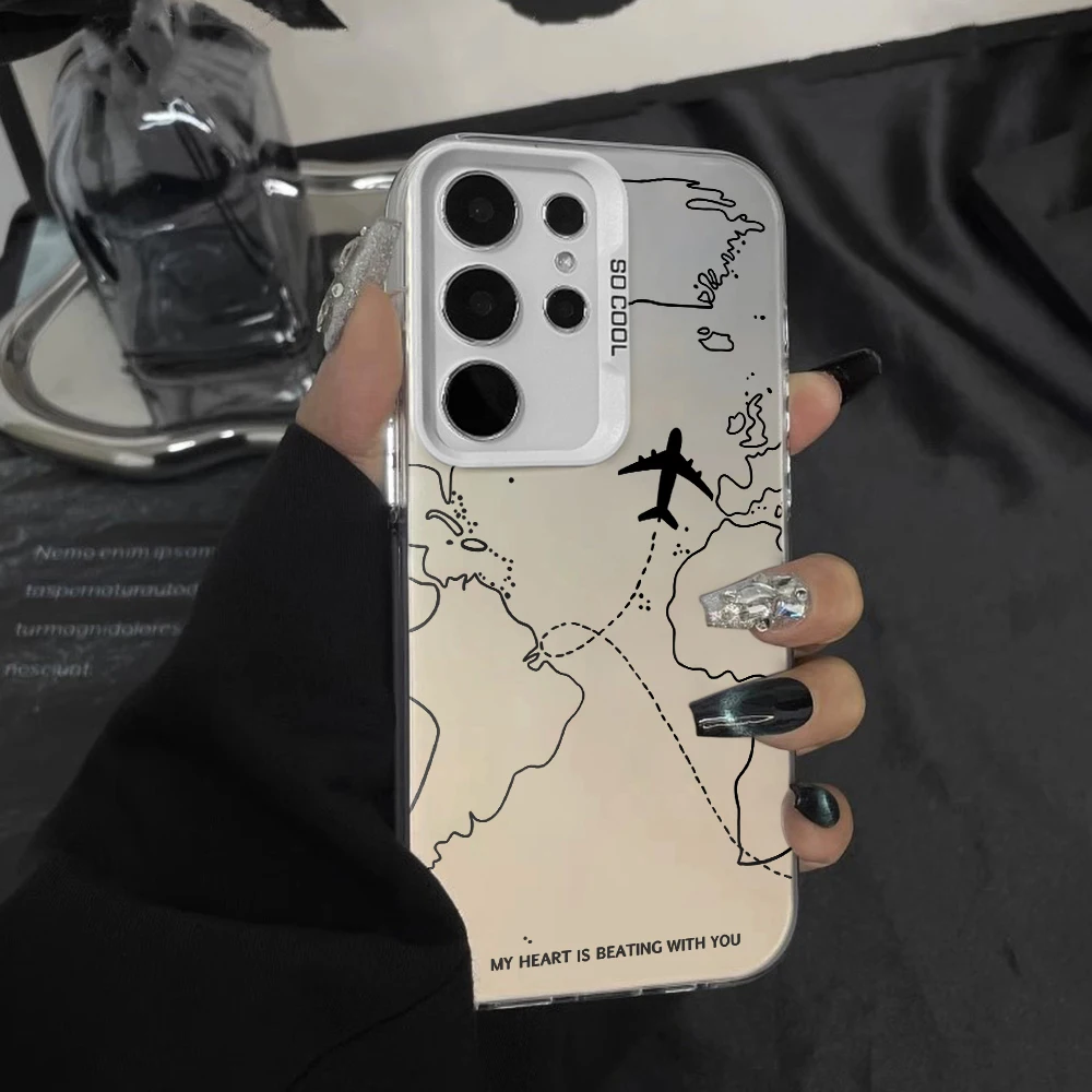 Map Airplane Travel Phone Case For Samsung Galaxy S26 S25 Note20 Ultra S24 S23 S22 S21 Plus A55 A36 A56 Hard Cover Protection