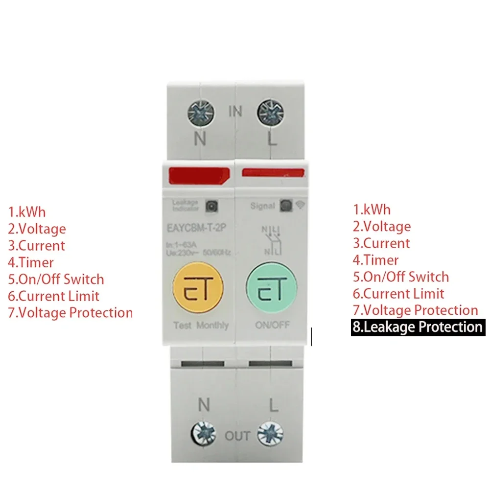 WIFI Enabled Energy Meter Remote Control Meter White Energy Consumption Monitor Adjustable Over Current Protection