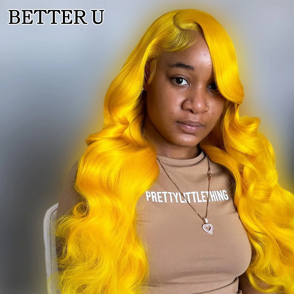 

Yellow Human Hair Body wave 13X6 Lace Front Pre-Stretched Wig Transparent Lace Front Wig 13x4 High Gloss Wig 250 Density