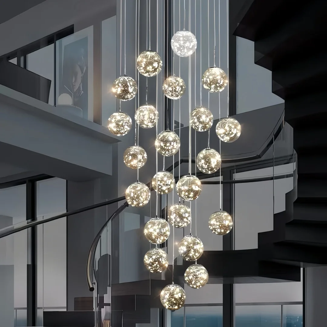 New Modern Spiral Chandelier Indoor Light Living Room Villa Loft Dining Room Kitchen Chandelier Crystal Ball Stair Ceiling Light