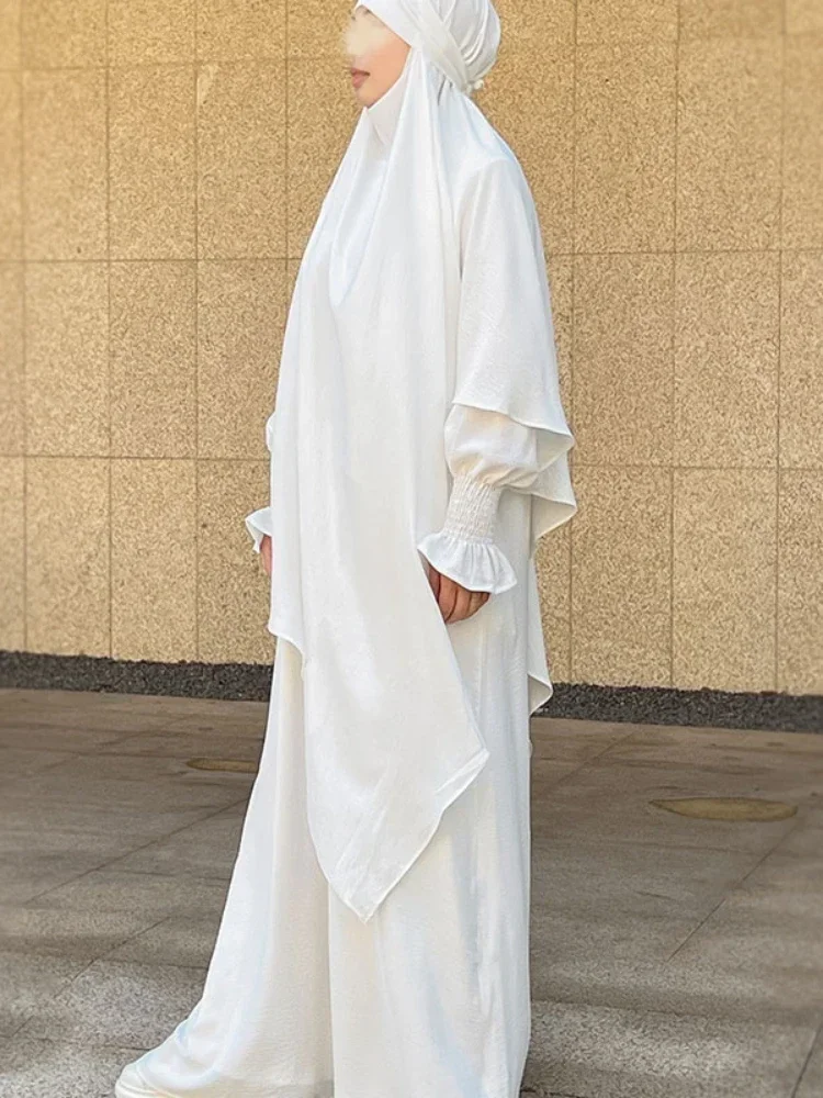 Conjunto Abaya Khimar de 2 piezas para mujer, ropa de oración Jilbab, bufanda de Hijab con puño ahumado, vestido de Dubái, traje musulmán islámico,