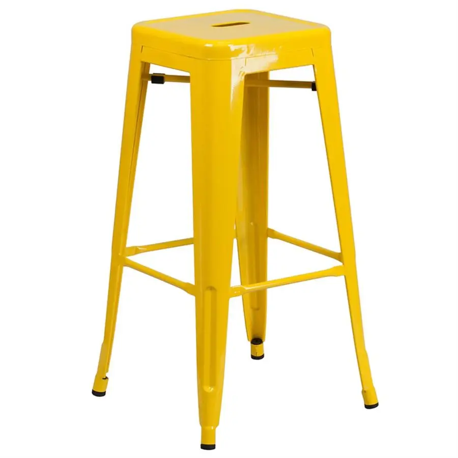 

Commercial Grade 30 High Backless Yellow Metal IndoorOutdoor Barstool with Square Seat