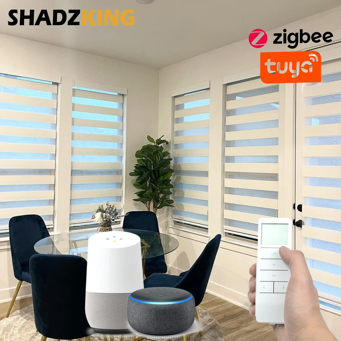 Shadzking Zebra Shades Motorized for Living Room Blinds Roller Day and Night Privacy Protection Zebra Blinds for Sliding Doors