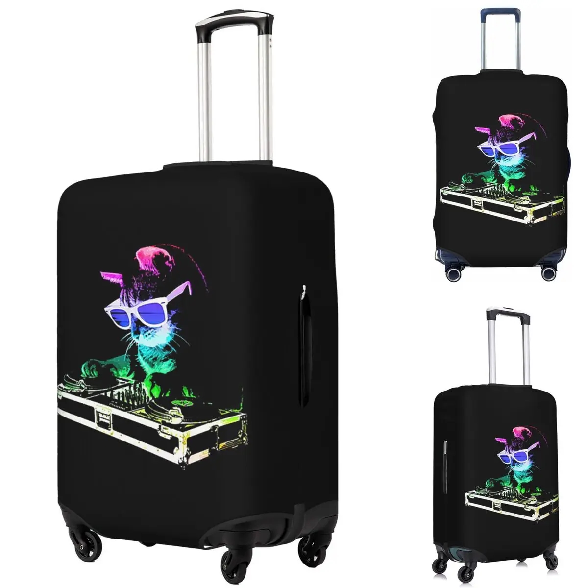 

House Cat Rainbow Dj Kitty Suitcase Cover Protection Elastic Travel Luggage Protector Covers for 18-32 Inch