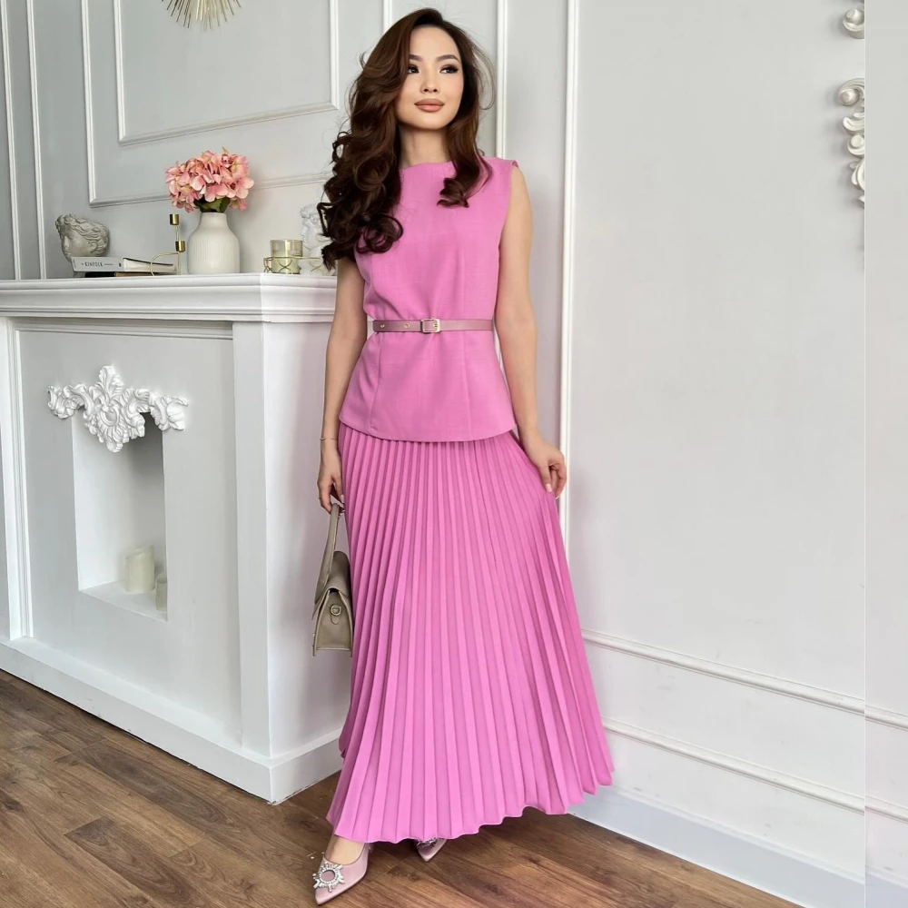 Jersey Pleat Sash Evening Straight Scoop Neck Bespoke Occasion Gown Midi Dresses