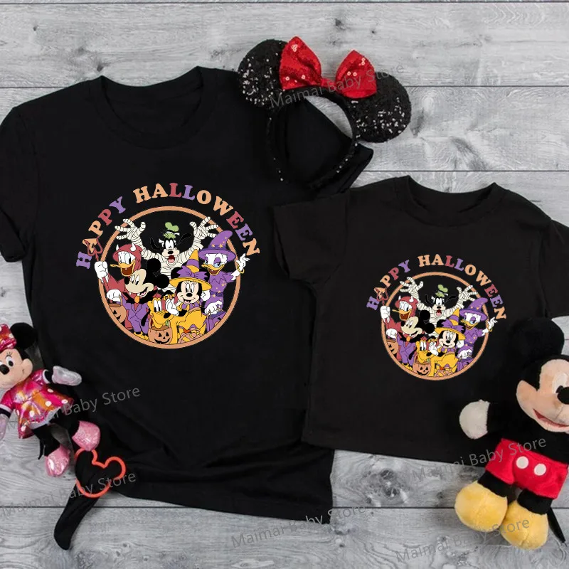 New Disney Happy Halloween Shirts Funny Mickey Minnie Disneyworld Tshirts Fashion Father Mother Kids Tops Disney Vacation Outfit