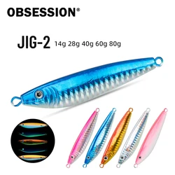 OBSESSION J2 Hard Metal Jigs Lure 40g 60g 80g 1PC Sinking Fishing Lure Luminous Fast Fall Jigging Lure Deep Sea Jig Fishing bait