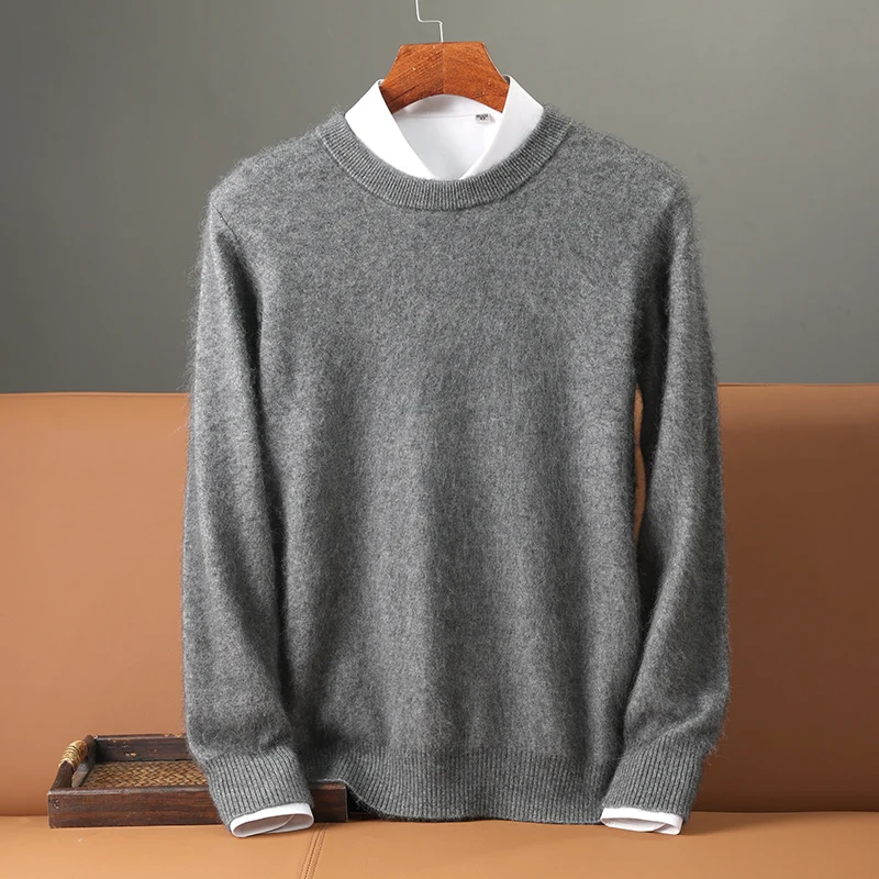 Ordos City 100% Cashmere Sweater Men's Solid Color Round Neck With Loose Plus Size Warm Bottom Jumper Autumn/winter Pullovers