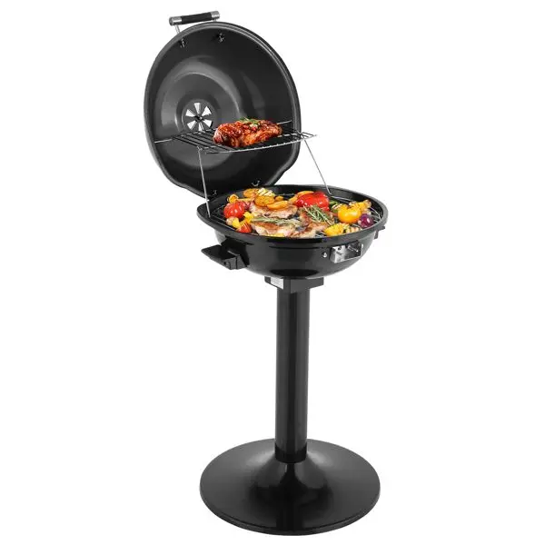 Portable Double Layer 1600W BBQ Grill Black Indoor/Outdoor Use with Stand