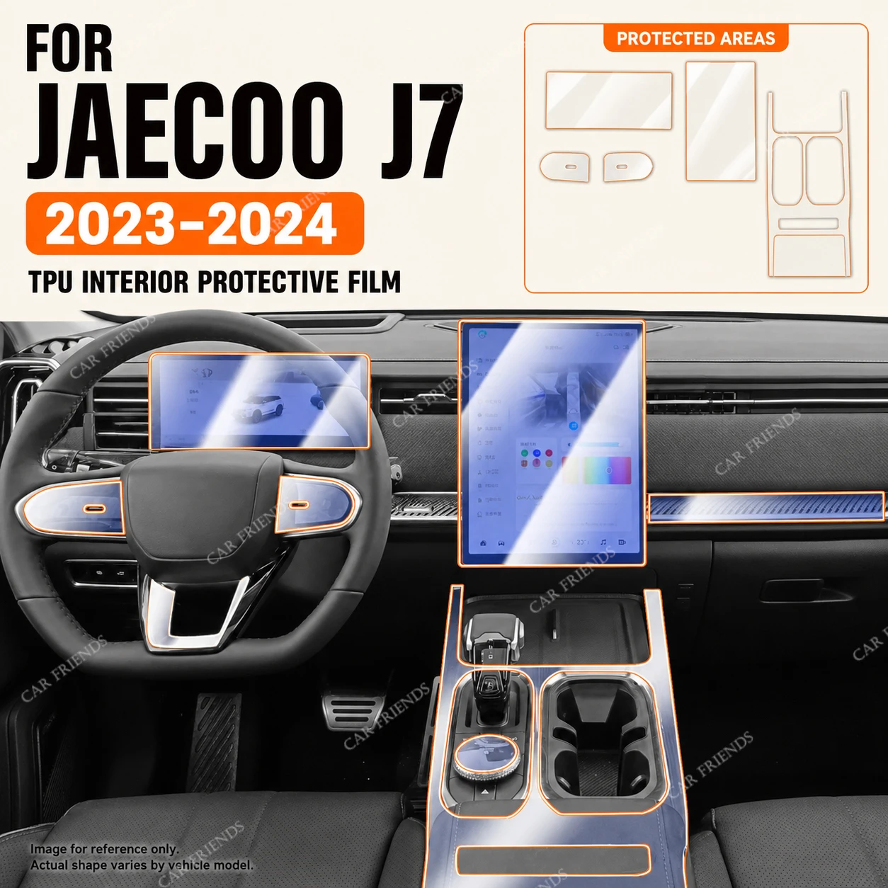 For Chery JAECOO J7 2023 2024 Transparent TPU Interior Protective Film Dashboard Anti-Scratch Cover