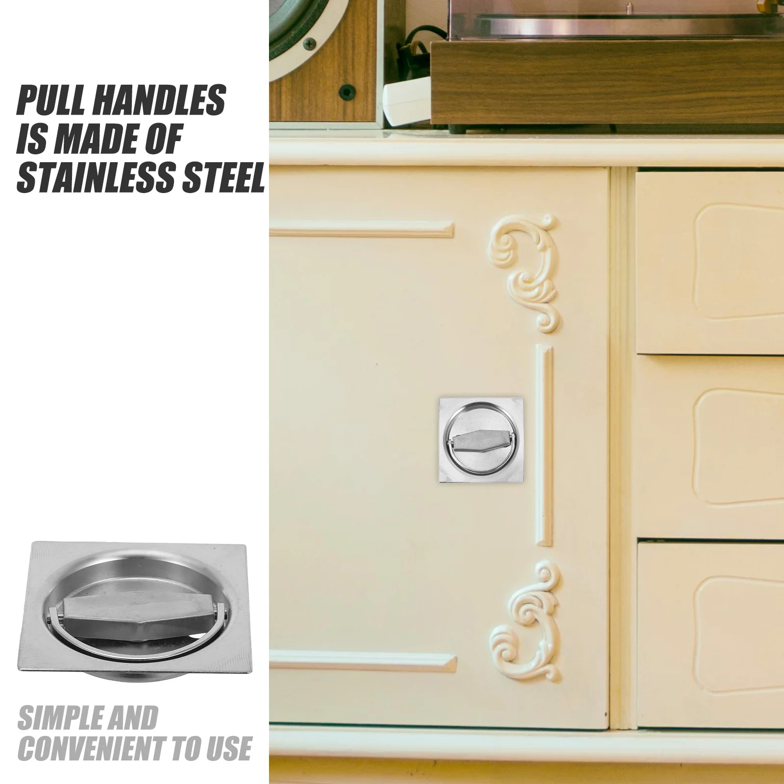 

1Pcs Fire Door Handle Stainless Steel Recessed Flush Pull Round Sliding Cabinet Door Drawer Handle Silver Cabinet Pull