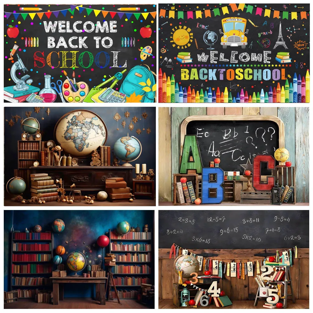 Back To School Backdrop Chalkboard Bookshelf Books Classroom Students Children Graduation Party Photography Background Decor