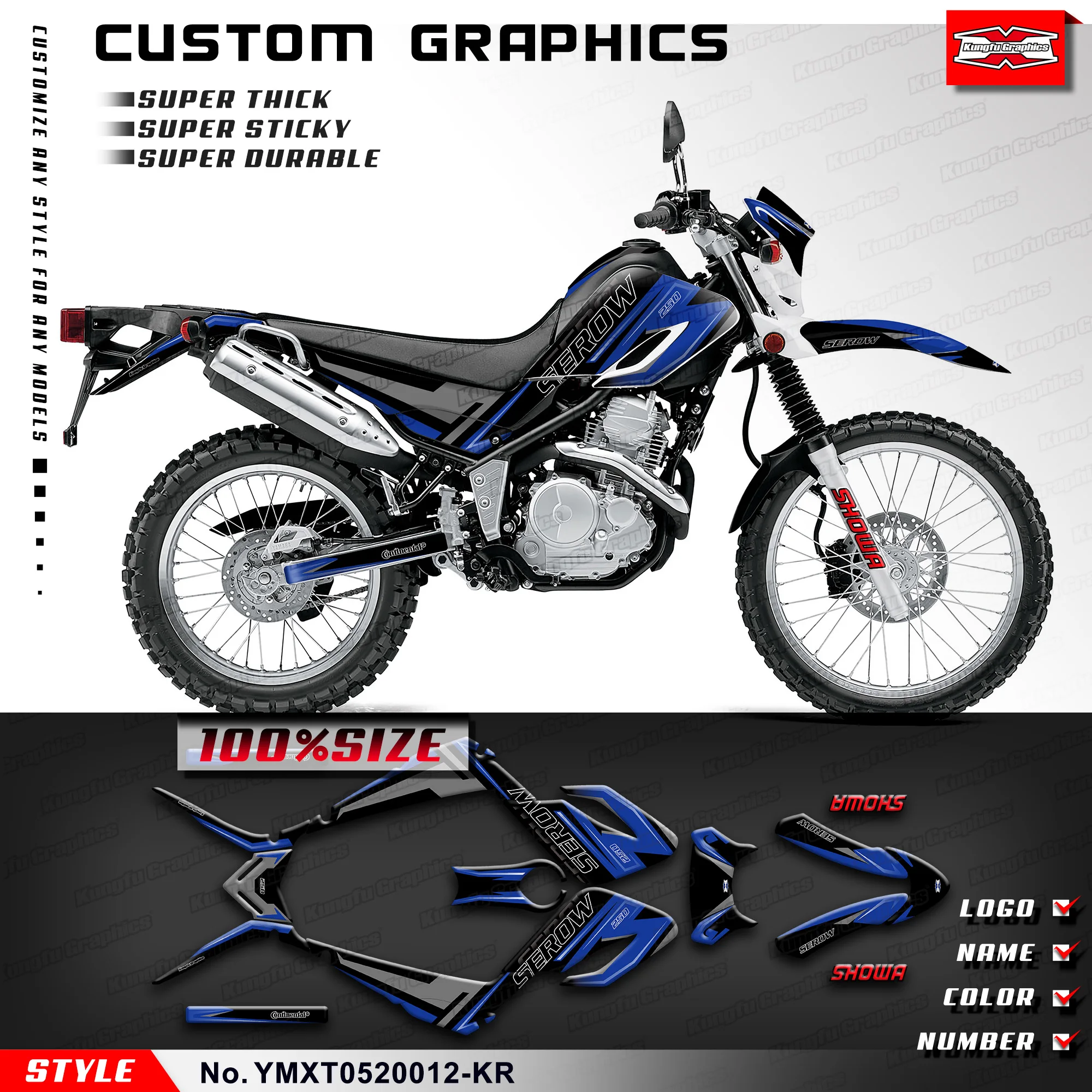 

KUNGFU GRAPHICS Racing Sticker Adhesive Decals for Yamaha Serow XT250 XT 250 2005-2020, Restyled, YMXT0520012-KR