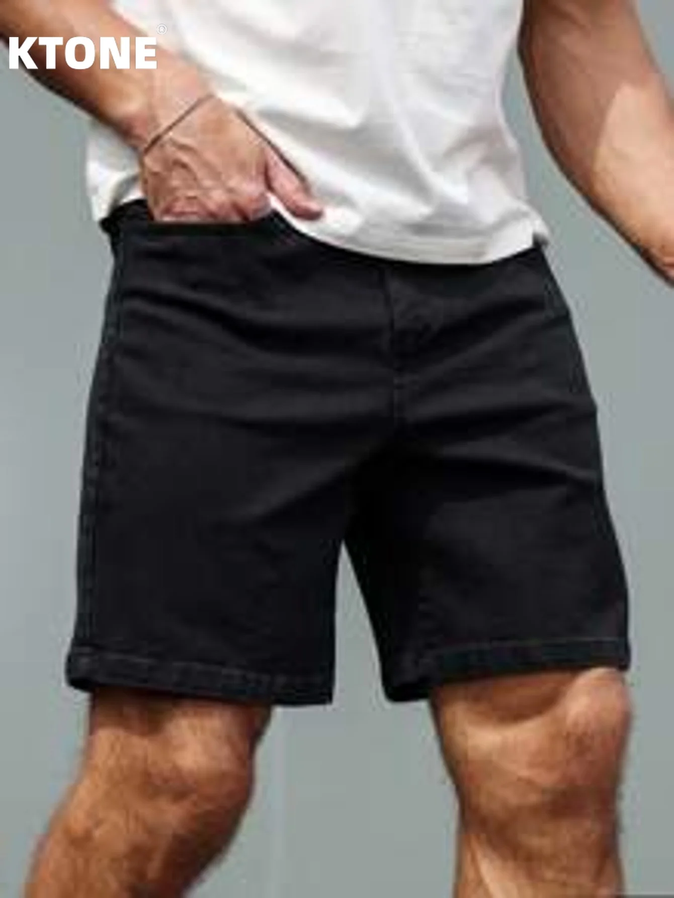 

Stylish black non stretch denim jorts men loose casual design solid color simple all match daily leisure short pants